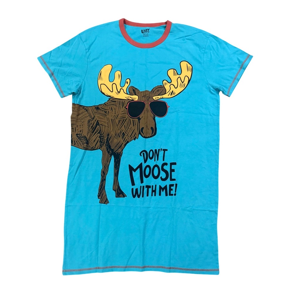 Lazy One Women Don't Moose With Me Sleep Shirt Turquoise Cotton One Size NWT